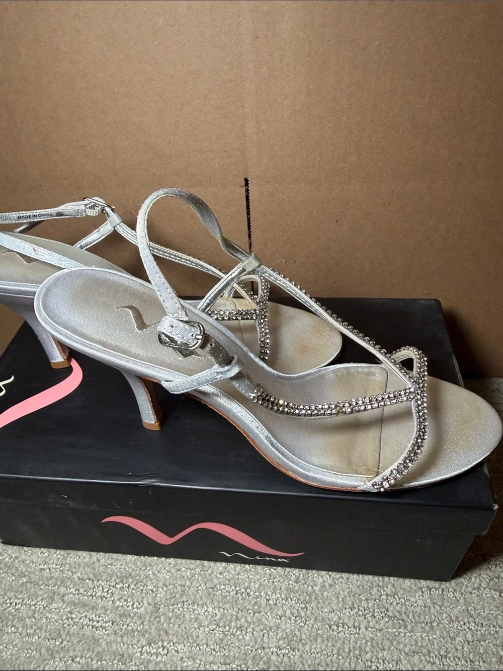 Nina Silver Rhinestone Slingback Heels